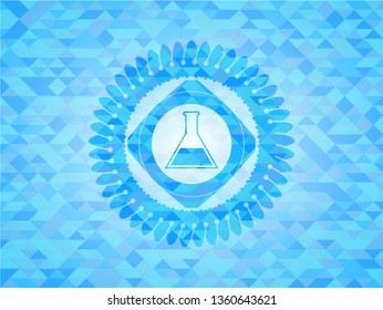 test tube icon inside light blue mosaic emblem