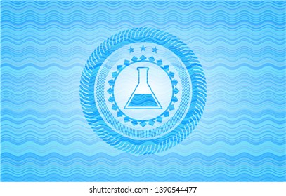 test tube icon inside light blue water badge background.