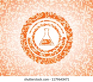 test tube icon inside orange mosaic emblem