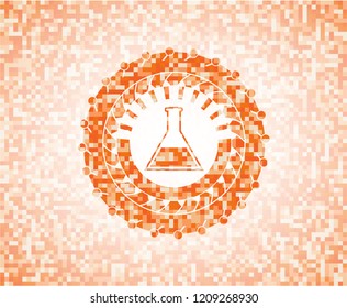 test tube icon inside orange mosaic emblem
