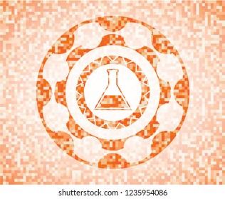 test tube icon inside orange mosaic emblem with background