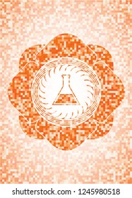 test tube icon inside orange mosaic emblem