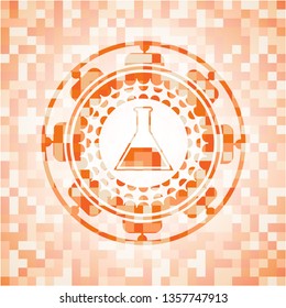 test tube icon inside orange mosaic emblem with background