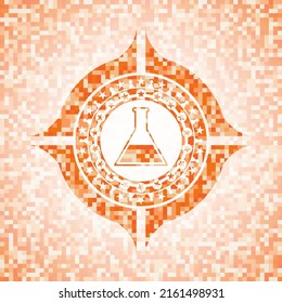 icono del tubo de ensayo dentro del emblema del mosaico naranja. 