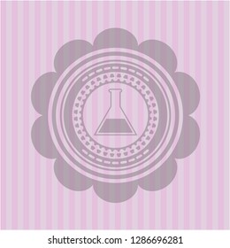 test tube icon inside pink emblem. Retro
