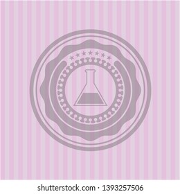 test tube icon inside pink emblem. Vintage.