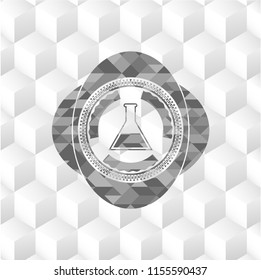 test tube icon inside realistic grey emblem with cube white background