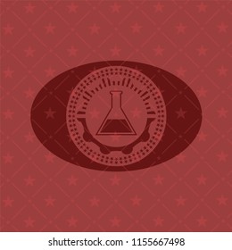 test tube icon inside realistic red emblem