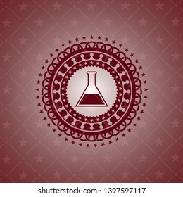 test tube icon inside realistic red emblem