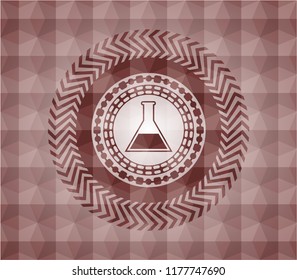 test tube icon inside red badge with geometric pattern. Seamless.
