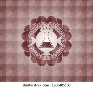 test tube icon inside red badge with geometric pattern. Seamless.