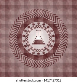 test tube icon inside red badge with geometric pattern background. Seamless.