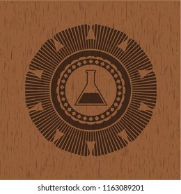 test tube icon inside retro wood emblem