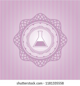 test tube icon inside retro style pink emblem