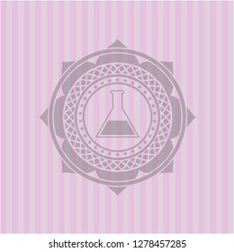 test tube icon inside retro pink emblem