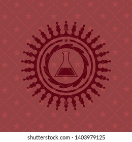 test tube icon inside retro red emblem