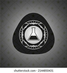 test tube icon inside retro style black emblem. 