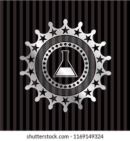 test tube icon inside silver emblem or badge