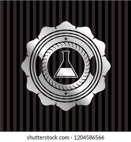 test tube icon inside silver shiny badge