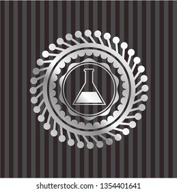 test tube icon inside silver shiny emblem