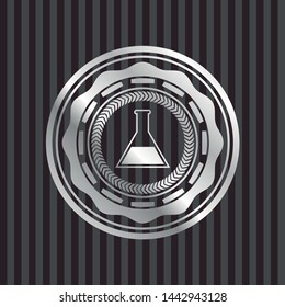 test tube icon inside silver badge or emblem