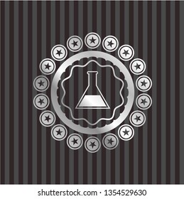test tube icon inside silvery badge or emblem