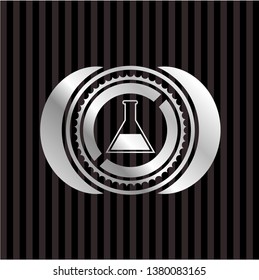 test tube icon inside silvery badge or emblem