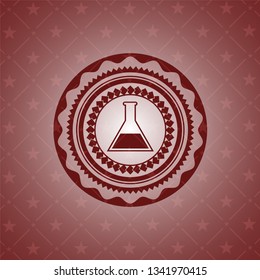 test tube icon inside vintage red emblem