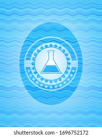 test tube icon inside water wave emblem background.