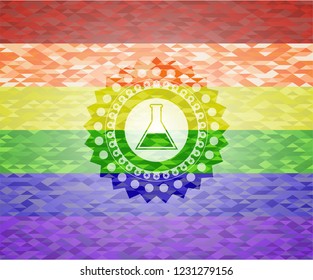 test tube icon on mosaic background with the colors of the LGBT flag