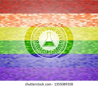 test tube icon on mosaic background with the colors of the LGBT flag