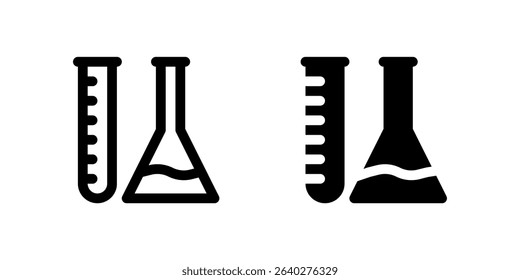 Test Tube Icon Set. A black glyph and outline icon of a test tube, representing laboratory analysis.