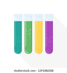 Test tube icon with shadow in flat style, vector