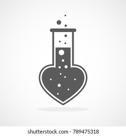 Test tube icon in the shape of the heart. Vector illustration. Concept of Love laboratory in flat design.