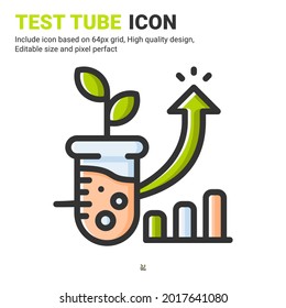 Test Tube Icon Vector With Outline Color Style Isolated On White Background. Vector Illustration Laboratory Sign Symbol Icon Concept For Digital Farming, Logo, Business, Agriculture, Apps And Project