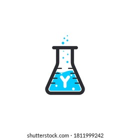 Test tube icon y letter logo With gray and sky color.