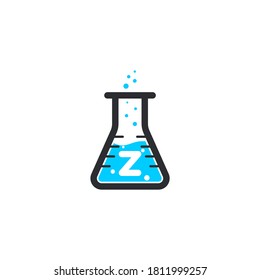 Test tube icon z letter logo With gray and sky color.