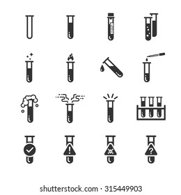 Test tube icons. Included the icons as science, fire, acid, smell, danger, pharmaceutical and more.