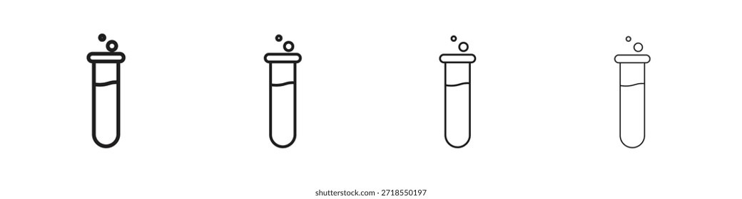 Iconos del tubo de ensayo, conjunto de iconos lineales. Iconos lineales negros de la palma