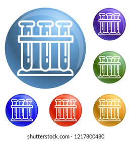 Test tube icons set vector 6 color isolated on white background