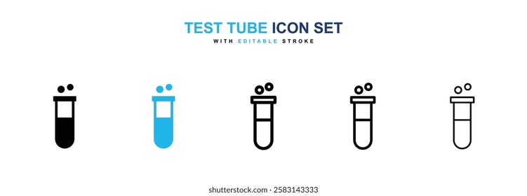 Test tube icons vector collection in black and blue colors on white background