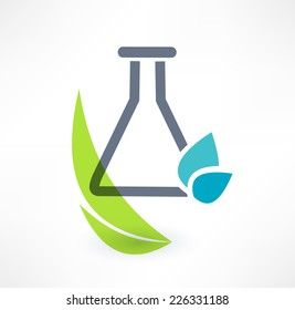 Test Tube With Leaf Icon. The Concept Of Organic Chemistry. Logo Design.