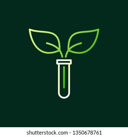 Test tube with Leaves vector colored outline icon or design elemet on dark background