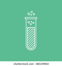 Test Tube Line Icon On Green Background