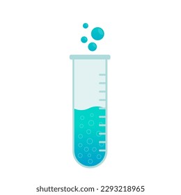 A test tube with liquid. Chemical reaction. Laboratory test tubes. Vector illustration