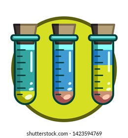 Test tube with liquid inside. The icon on the theme of food, health. Green-yellow colour, transparency
