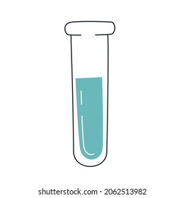 Test tube with liquid. Medication concept. Chemistry lesson. Experiment. Medicine icon. Halloween concept. Vector illustration isolated on white background.