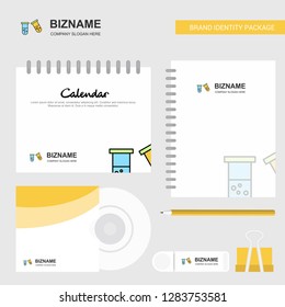 Test tube Logo, Calendar Template, CD Cover, Diary and USB Brand Stationary Package Design Vector Template