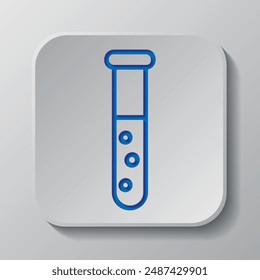 Test tube logo simple icon vector. Flat design. Paper cut design. Cutted blue symbol with shadow. Gray badge button, gray background.ai