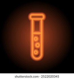 Vetor de ícone simples do logotipo do tubo de ensaio. Design plano. Néon laranja no fundo preto.ai